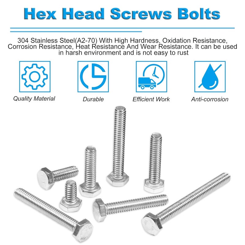 Yinpecly 30Pcs 1/4-20 x 1 Hex Bolts,1/4"-20 Hex Head Cap Screws Hexagon Bolts, 304 Stainless Steel, External Hex Drive, UNC Coarse Thread Fully Threaded - Image 4
